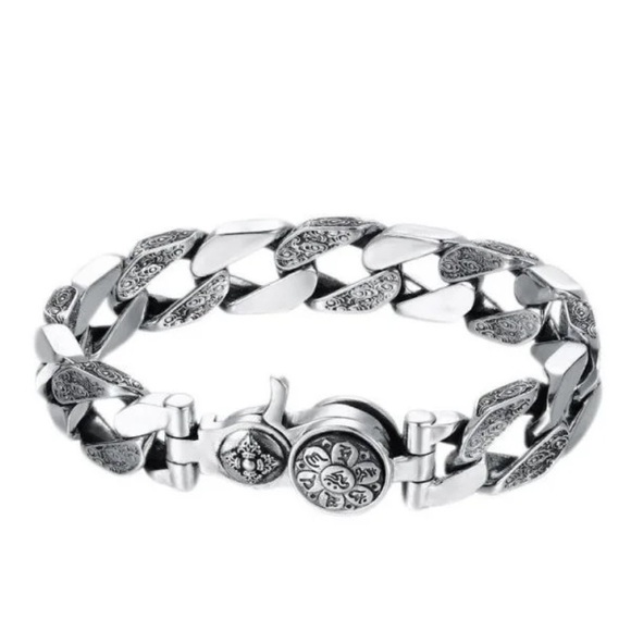Stainless Steel Chain Link Bracelet, Mantra, Screwbar Curb Chain - Picture 7 of 13
